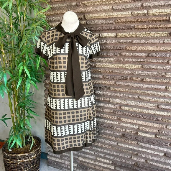 Carol Craig Dresses & Skirts - Vintage 60's Carol Craig Brown Geometric Big Bow Modest Sheath Dress
